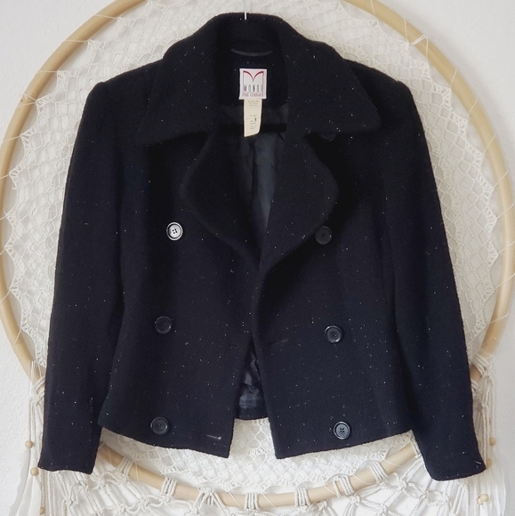 Vintage 80s Mondi Wool Blend Metallic Sparkle Double Breasted Cropped Blazer - Picture 3 of 7